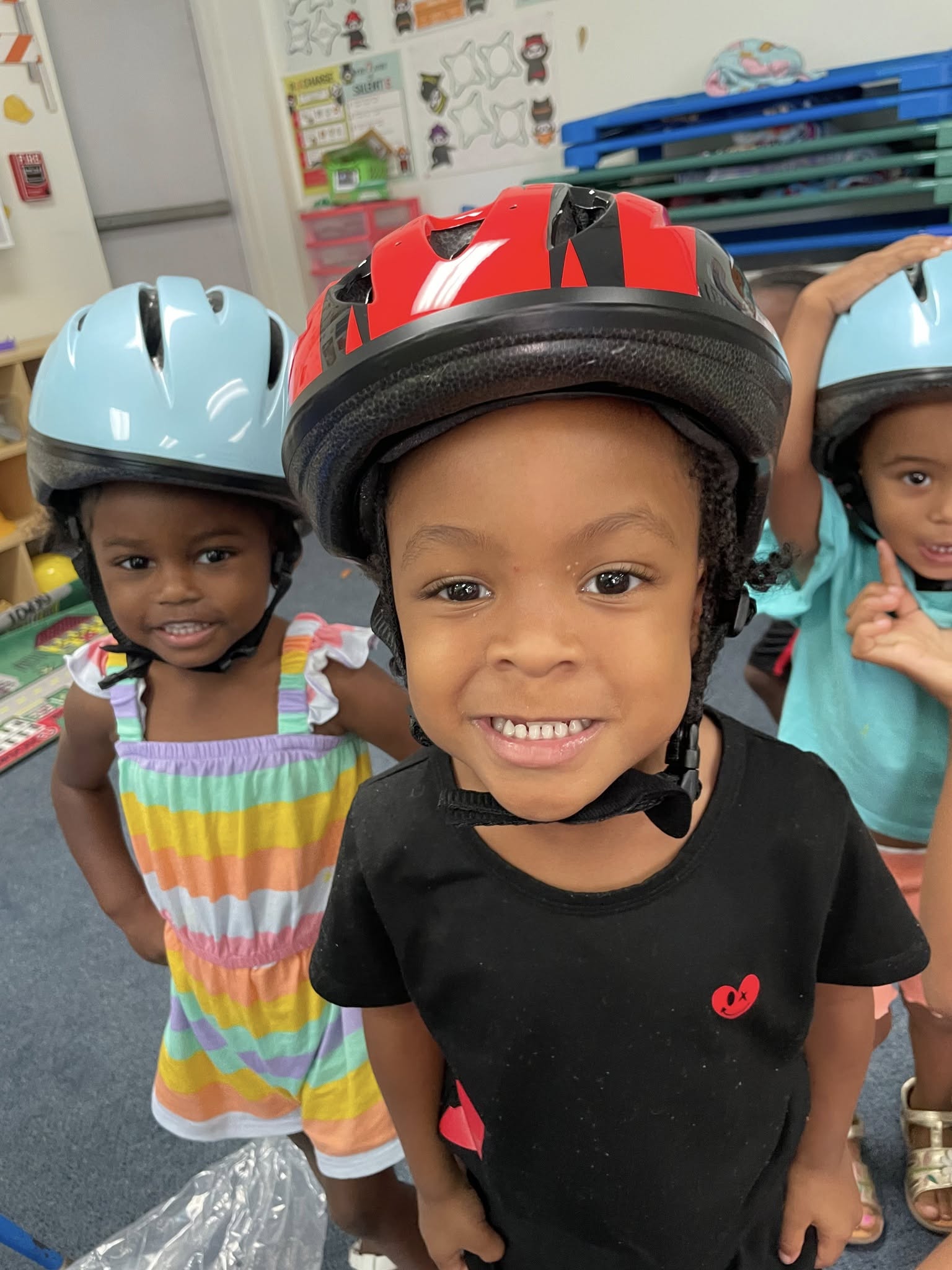 Future Focus Child Care Students Wearing Helmets
